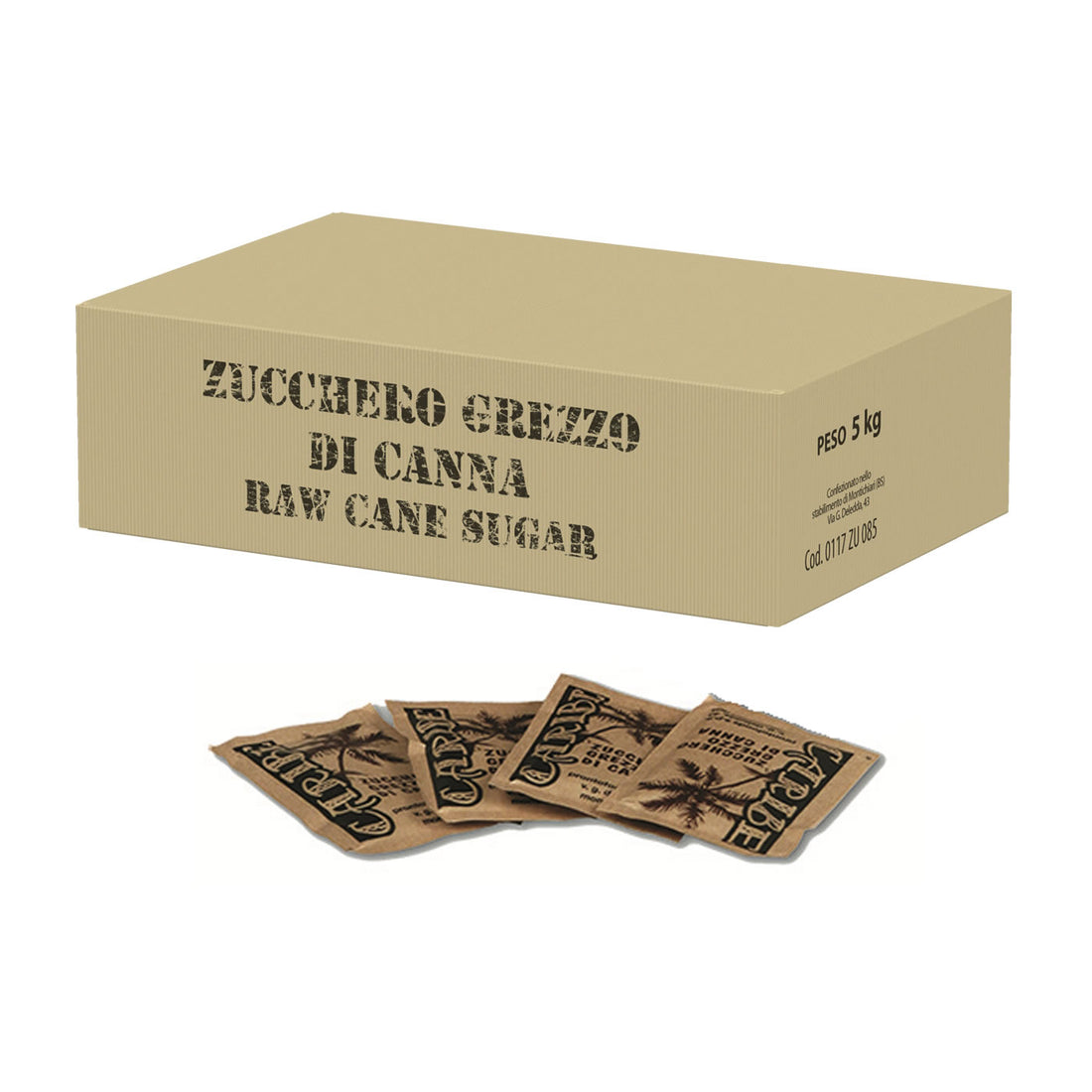 Caribe raw cane sugar in cardboard sachets 5kg